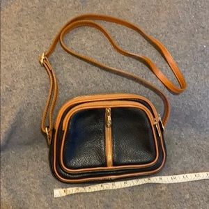 Valentina Black/Brown Pebble Leather Crossbody New